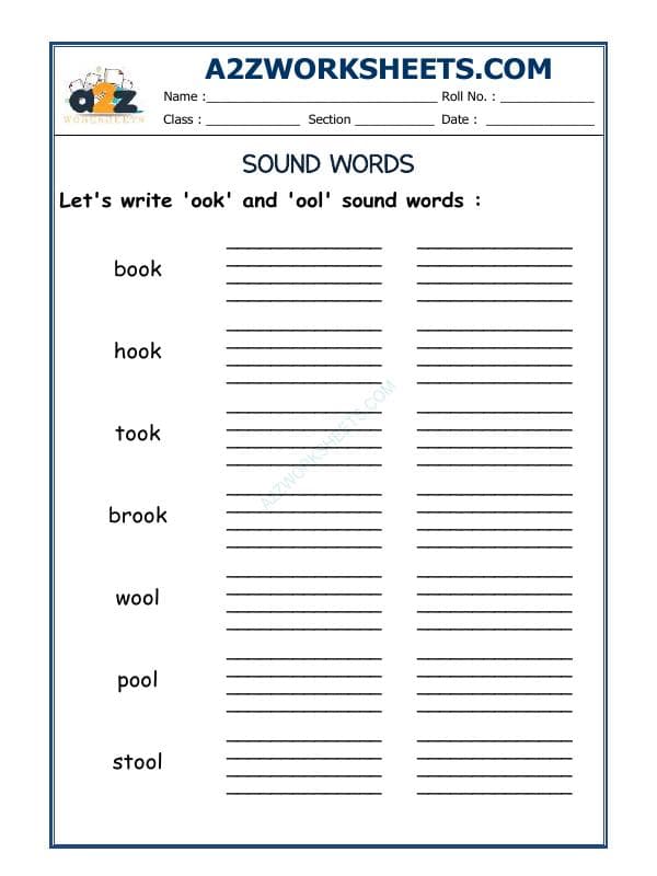 A2ZWorksheets:English-Reading-'Ook' And 'Ool' Sound Words