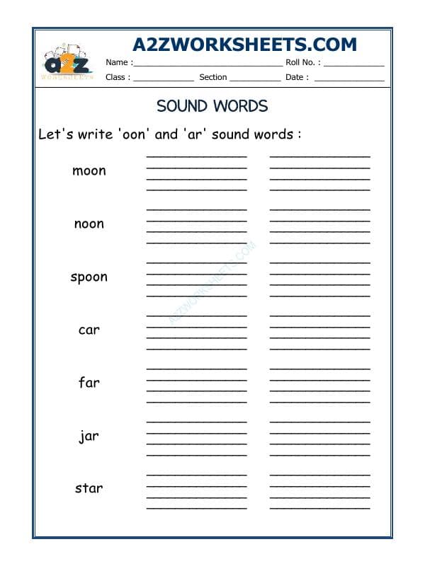 A2ZWorksheets:English-Reading-'Oon' And 'Ar' Sound  Words