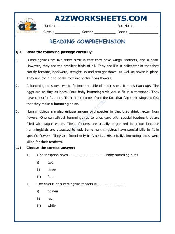 A2ZWorksheets:English-Reading-Comprehension Passage- 11