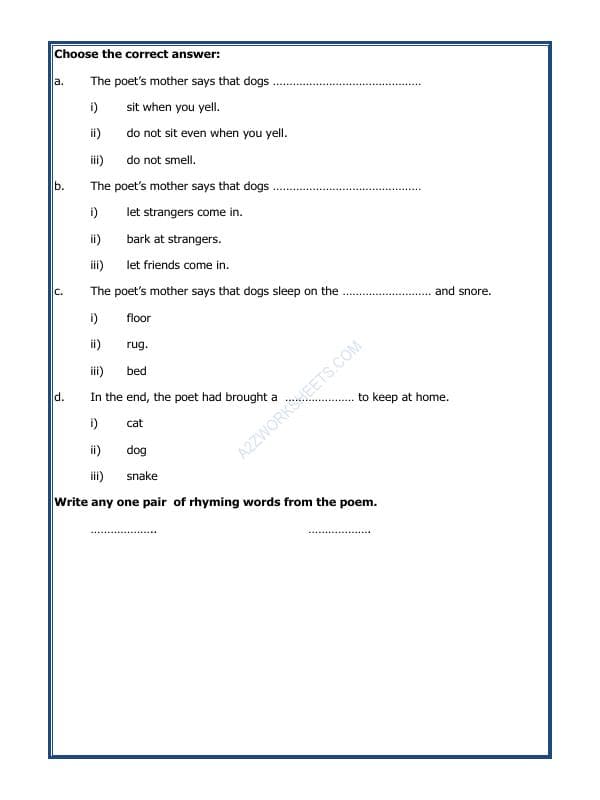 A2ZWorksheets:English-Reading-Comprehension Passage (Poem)- 16