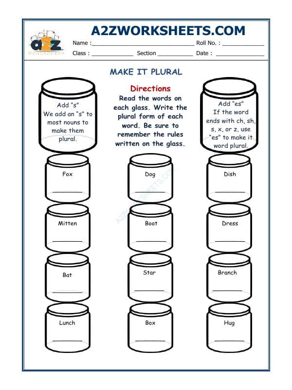 A2ZWorksheets:English-Grammar-Singulars And Plurals