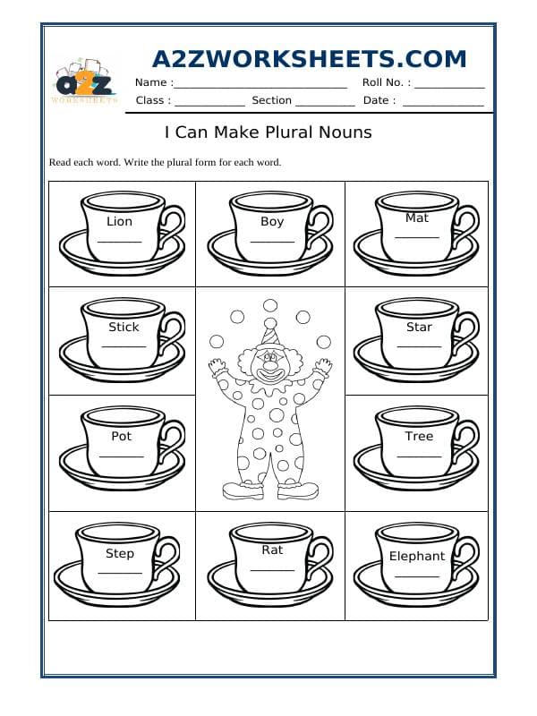 A2ZWorksheets:English-Grammar-Plural Nouns