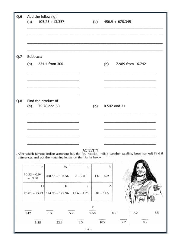 A2ZWorksheets:Maths-Decimals-Decimals And Basic Operations On Decimals