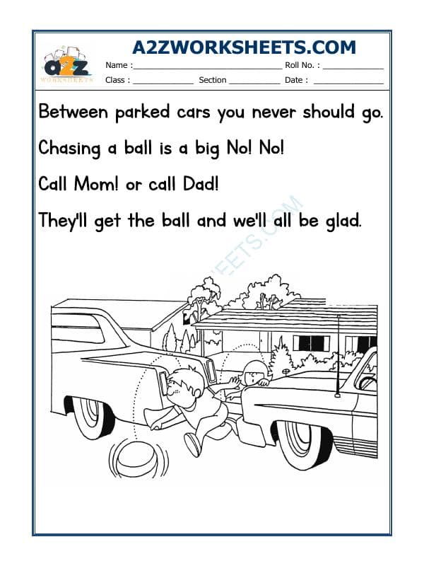 A2ZWorksheets:General Awareness-Safety-Safety On Road