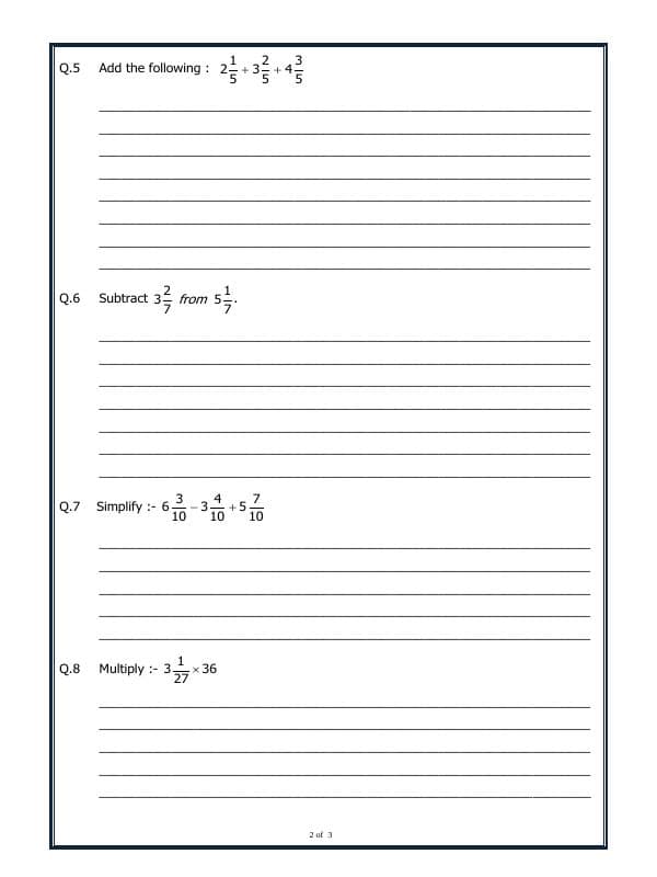 A2ZWorksheets:Maths-Fractions-Basic Operations On Fractional Numbers