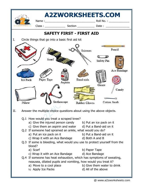 A2ZWorksheets:General Awareness-Safety-Safety First-First Aid