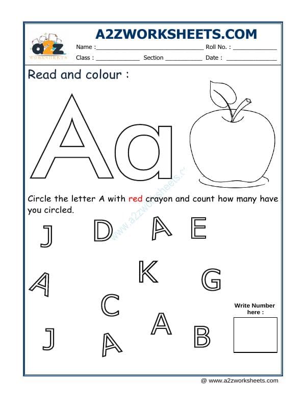 A2ZWorksheets:English-Recognition-Read And Colour A