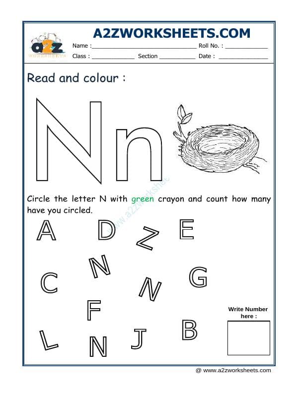 A2ZWorksheets:English-Recognition-Read And Colour N
