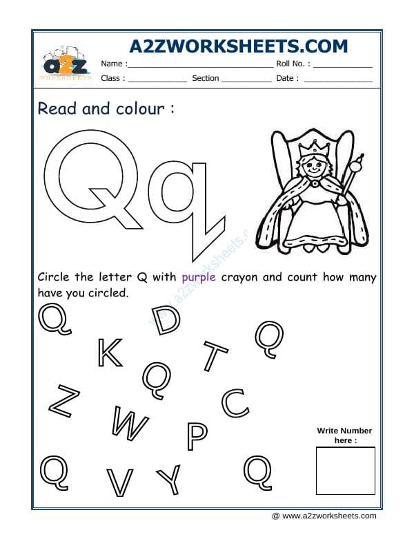 A2ZWorksheets:English-Recognition-Read And Colour Q