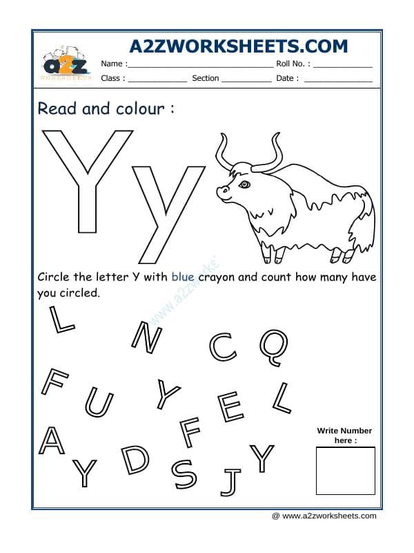 A2ZWorksheets:English-Recognition-Read And Colour Y