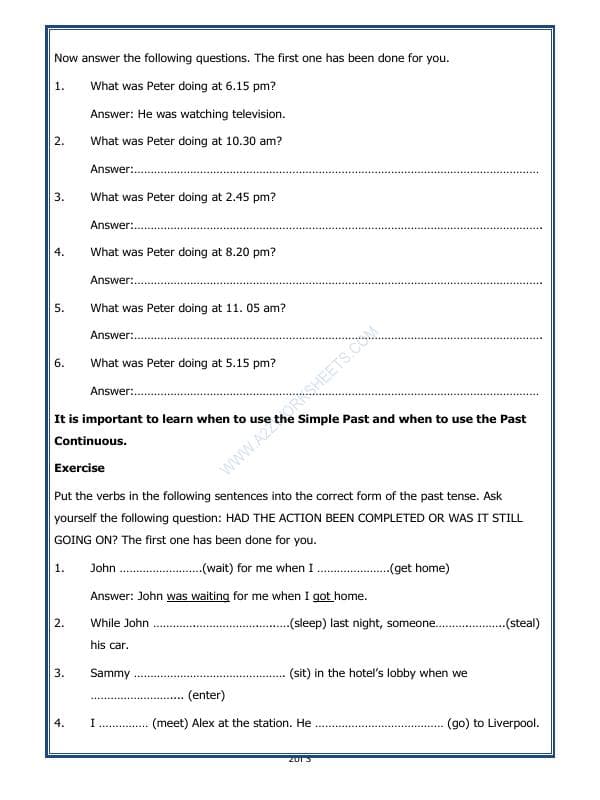 A2ZWorksheets:English-Grammar-The Past Continuous Tense