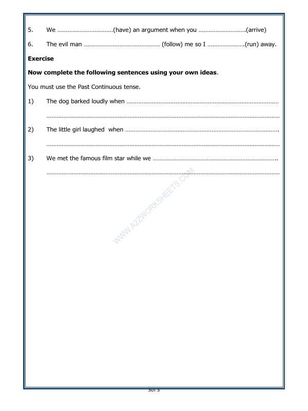 A2ZWorksheets:English-Grammar-The Past Continuous Tense