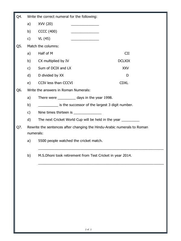 A2ZWorksheets:Maths-Numbers-Roman Numerals
