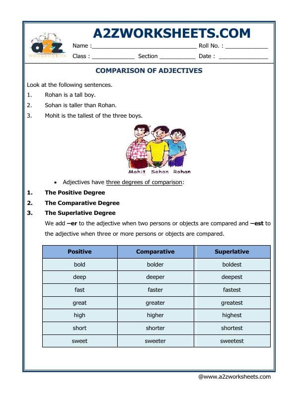A2ZWorksheets:English-Grammar-Comparison Adjectives