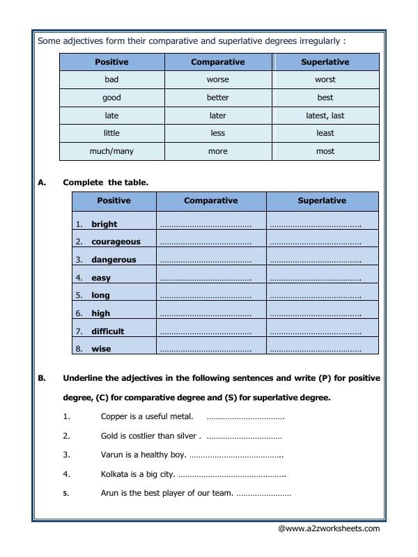 A2ZWorksheets:English-Grammar-Comparison Adjectives