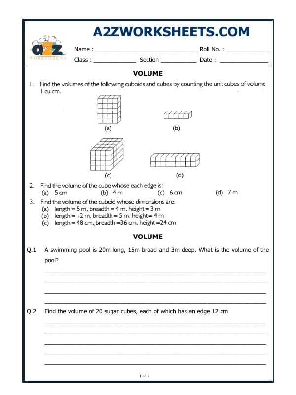 A2ZWorksheets:Maths-Measurement-Volume