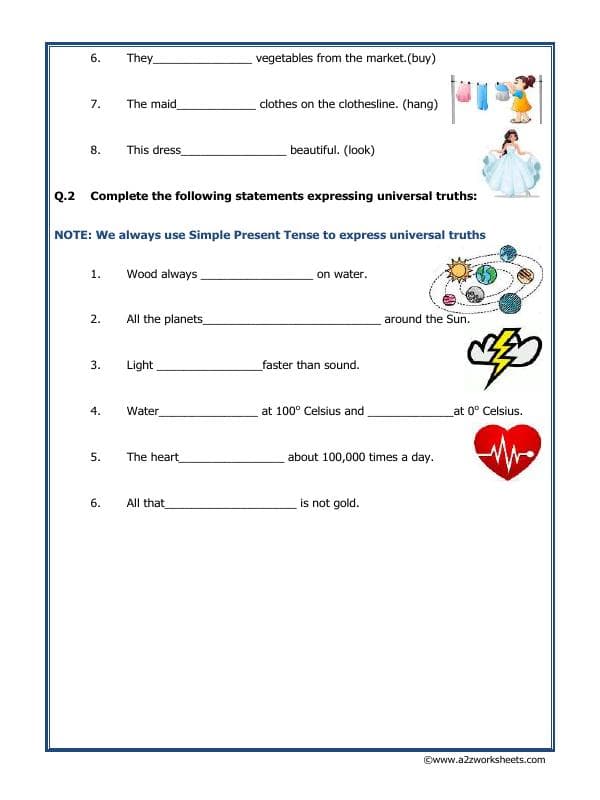 A2ZWorksheets:English-Grammar-Verbs – Simple Present Tense