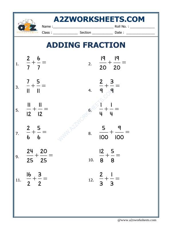 A2ZWorksheets:Maths-Fractions-Let'S Practice Fraction Addition-01
