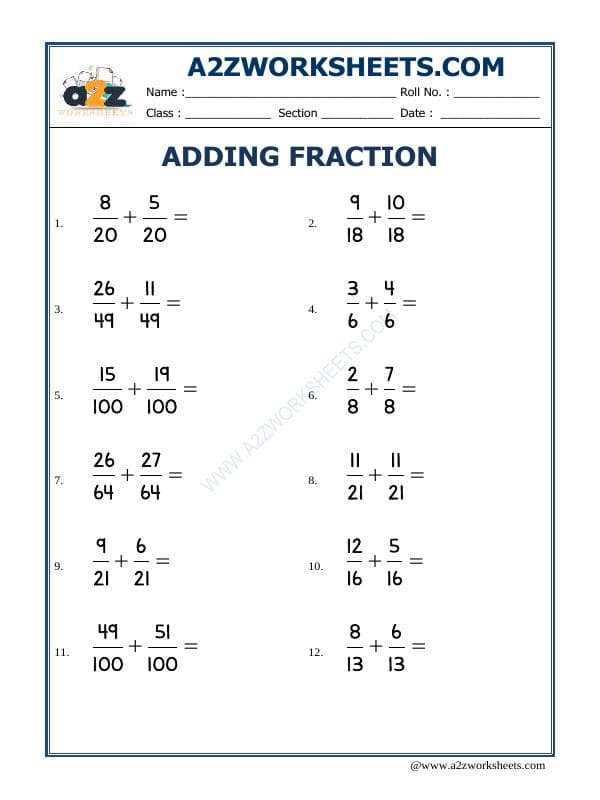 A2ZWorksheets:Maths-Fractions-Let's Practice Fraction Addition-04
