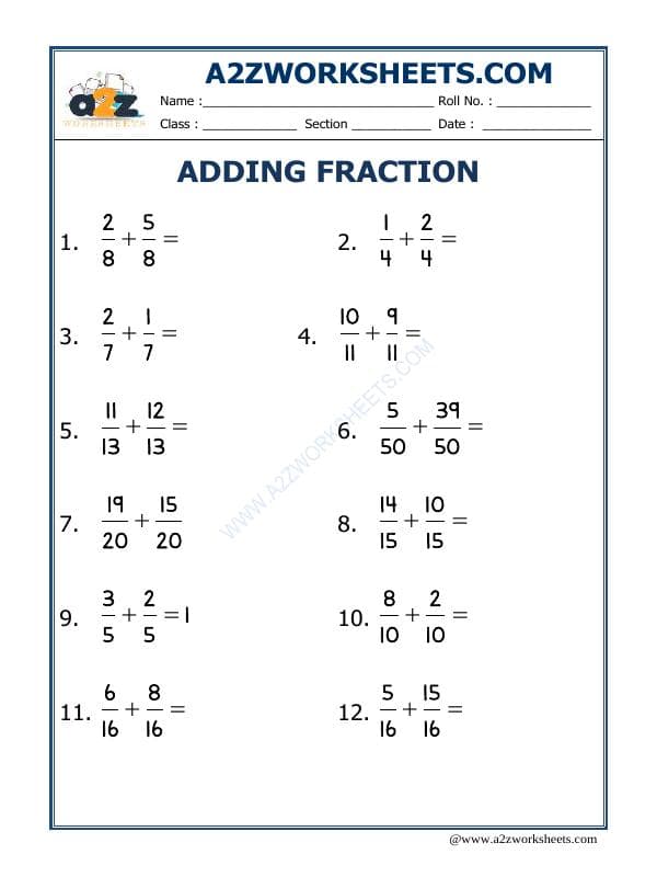 A2ZWorksheets:Maths-Fractions-Let's Practice Fraction Addition-05