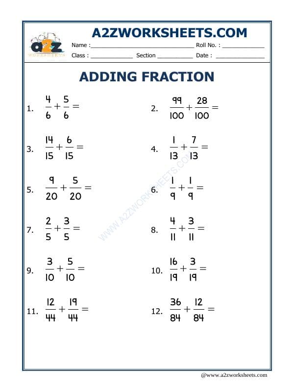 A2ZWorksheets:Maths-Fractions-Let'S Practice Fraction Addition-10