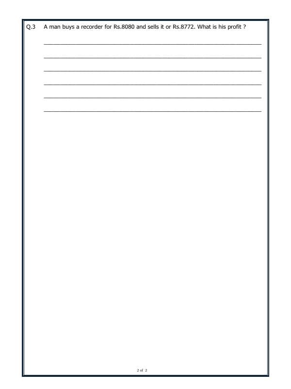 A2ZWorksheets:Maths-Measurement-Profit and Loss