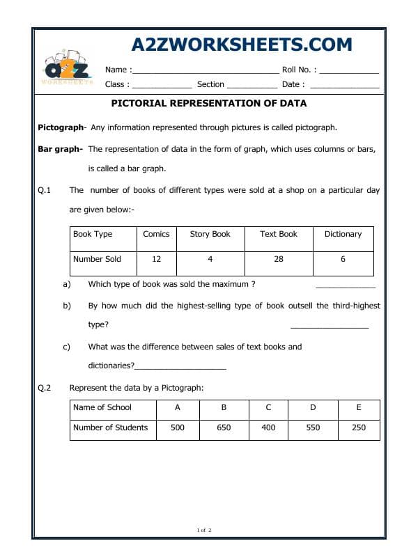 A2ZWorksheets:Maths-Data Handling-Pictorial Representation Of Data