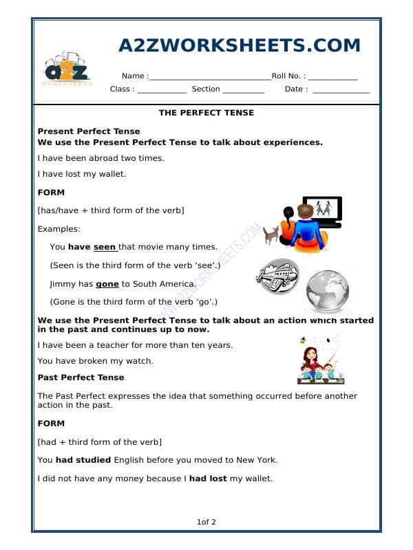 A2ZWorksheets:English-Grammar-The Perfect Tense