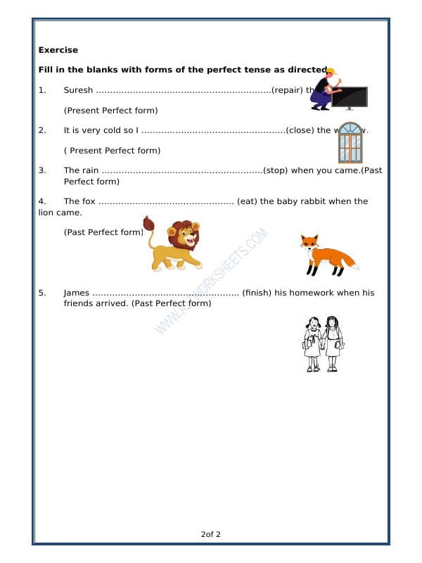 A2ZWorksheets:English-Grammar-The Perfect Tense