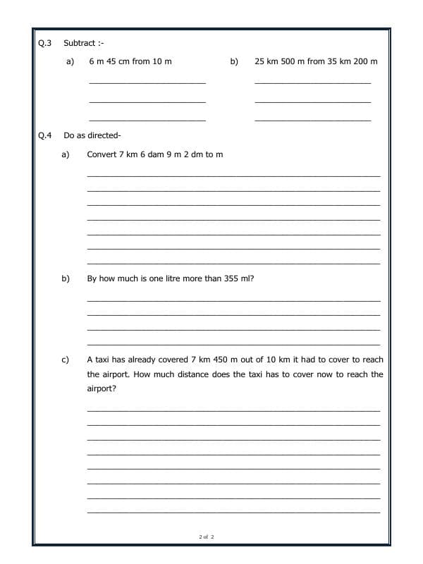 A2ZWorksheets:Maths-Measurement-Measurement Of Length, Mass And Capacity