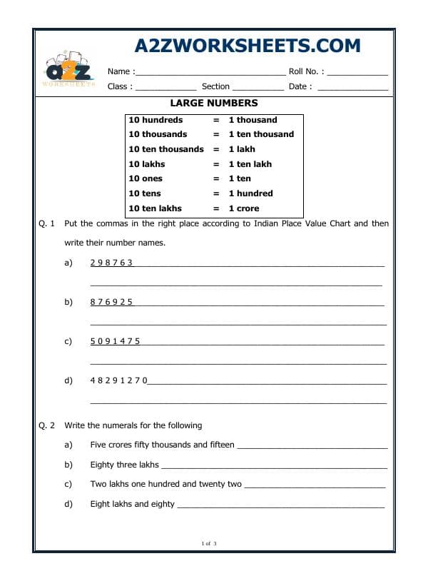 A2ZWorksheets:Maths-Numbers-Large Numbers