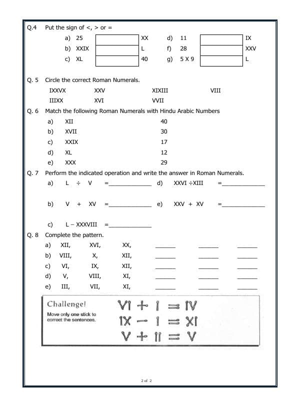 A2ZWorksheets:Maths-Numbers-Roman Numerals