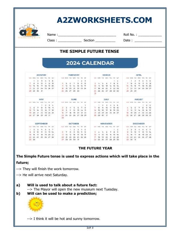 A2ZWorksheets:English-Grammar-The Simple Future Tense