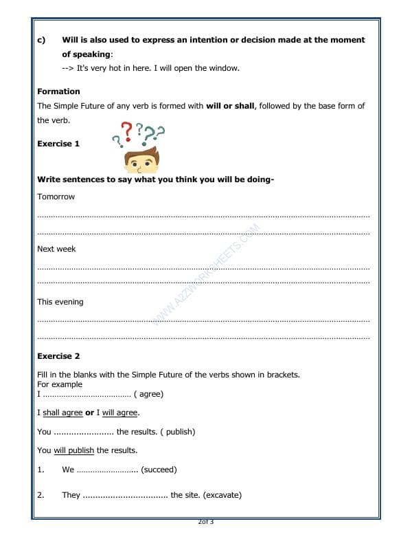 A2ZWorksheets:English-Grammar-The Simple Future Tense