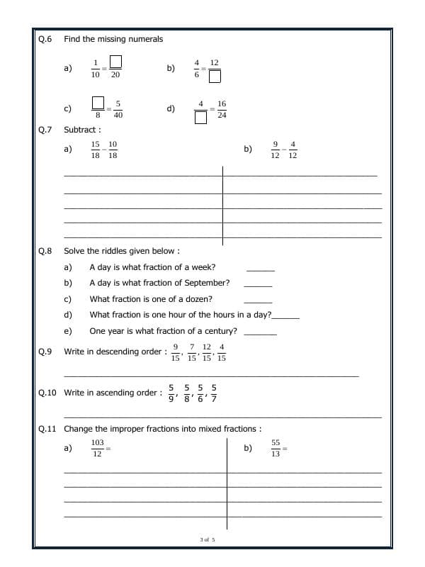 A2ZWorksheets:Maths-Fractions-Types Of Fractions