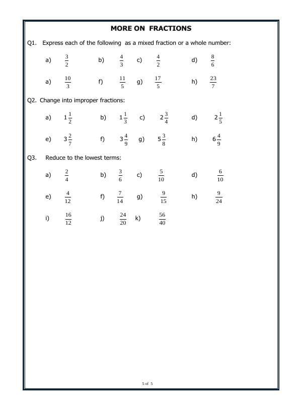 A2ZWorksheets:Maths-Fractions-Types Of Fractions
