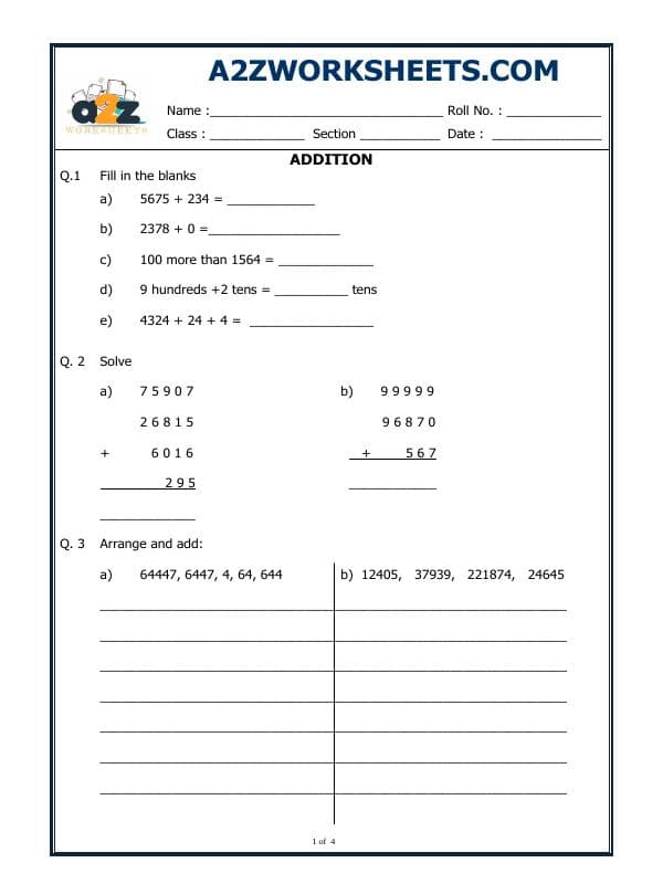 A2ZWorksheets:Maths-Addition-Addition
