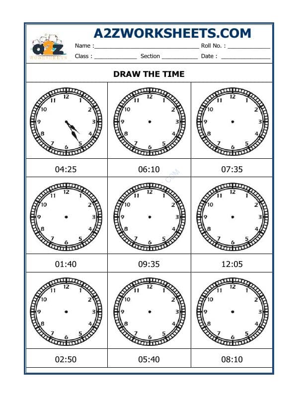 A2ZWorksheets:Maths-Measurement-Draw The Time - 02