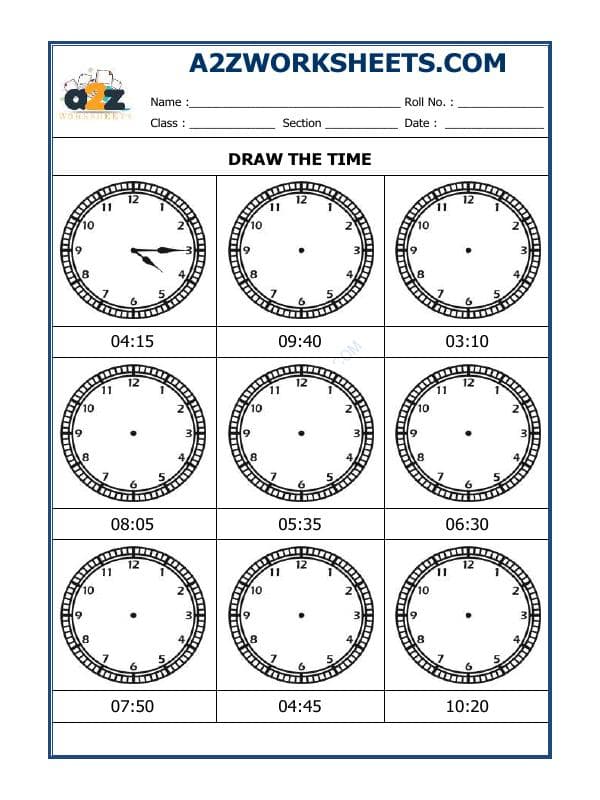 A2ZWorksheets:Maths-Measurement-Draw The Time - 07