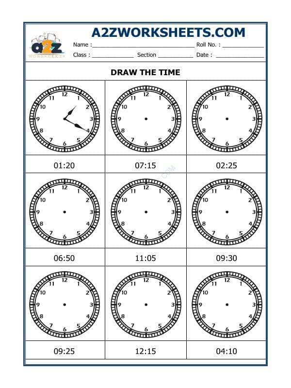 A2ZWorksheets:Maths-Measurement-Draw The Time - 09