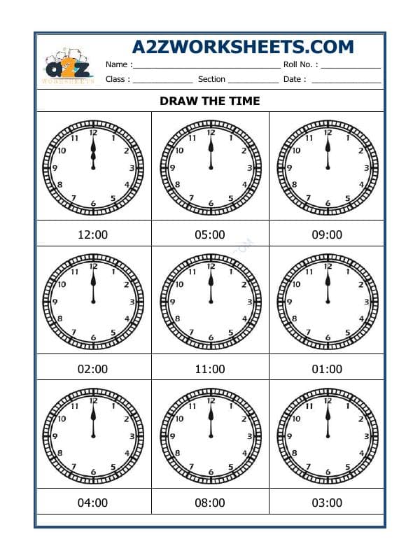 A2ZWorksheets:Maths-Measurement-Draw The Time - 19