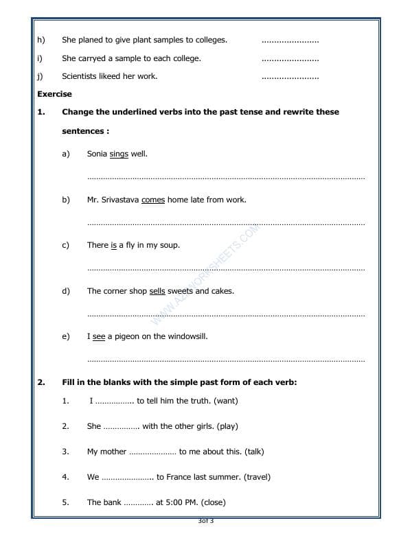 A2ZWorksheets:English-Grammar-Verb Past Tense