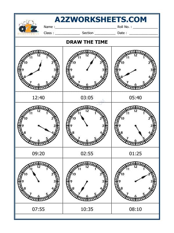 A2ZWorksheets:Maths-Measurement-Draw The Time - 22