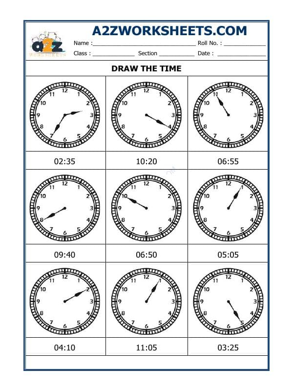 A2ZWorksheets:Maths-Measurement-Draw The Time - 23