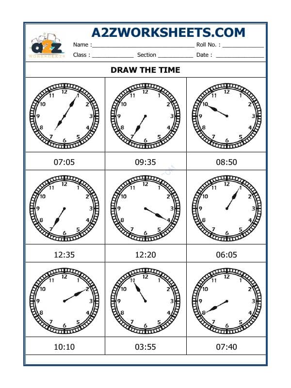 A2ZWorksheets:Maths-Measurement-Draw The Time - 25