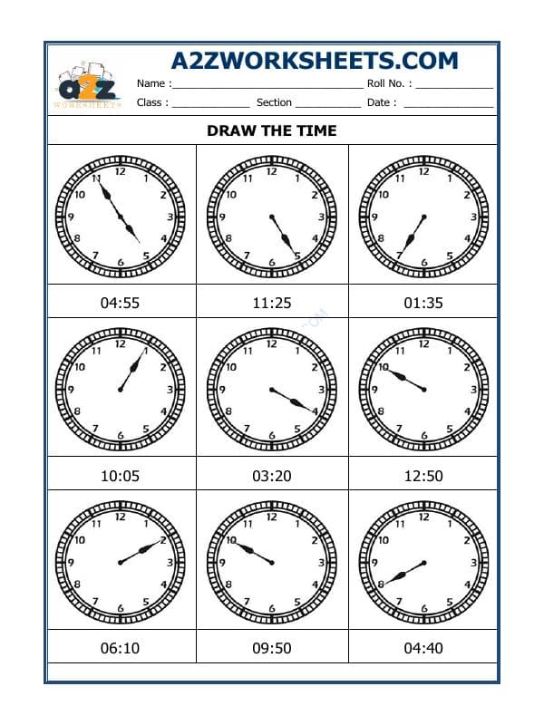 A2ZWorksheets:Maths-Measurement-Draw The Time - 26