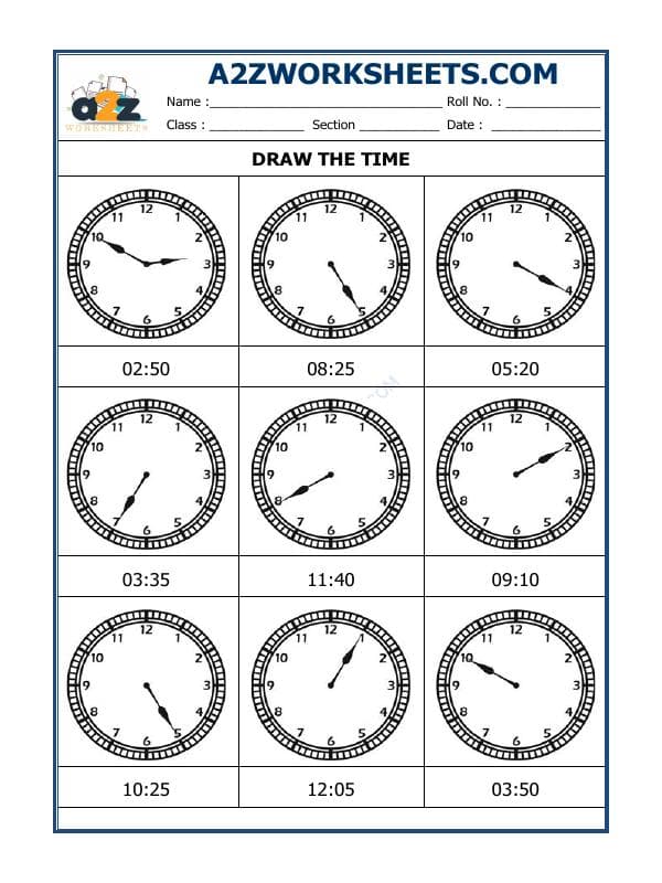 A2ZWorksheets:Maths-Measurement-Draw The Time - 28