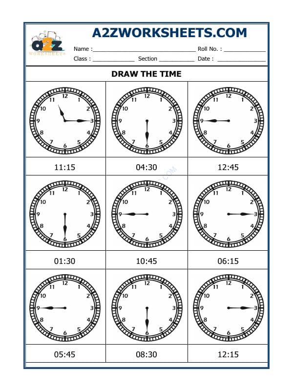 A2ZWorksheets:Maths-Measurement-Draw The Time - 34