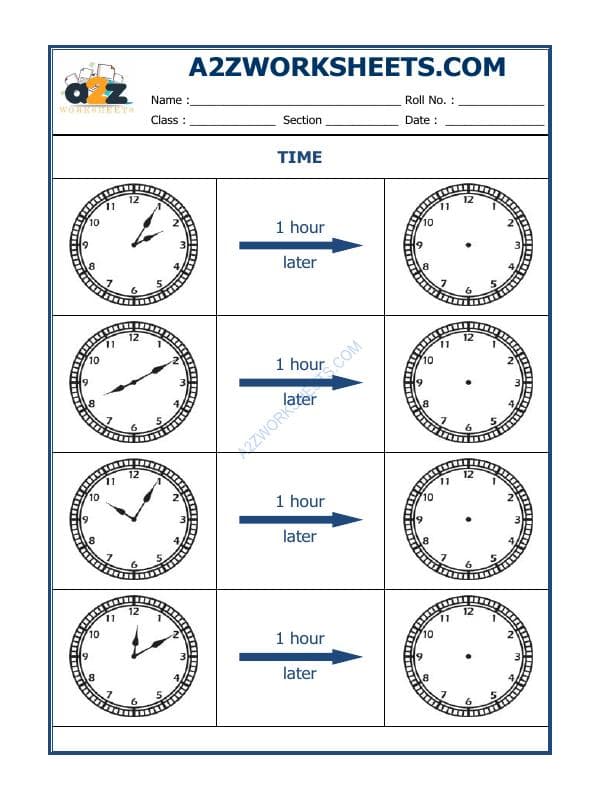 Telling Time - 1 Hour Interval (Draw The Clock)