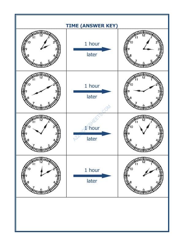 A2ZWorksheets:Maths-Measurement-Telling Time - 1 Hour Interval (Draw The Clock)